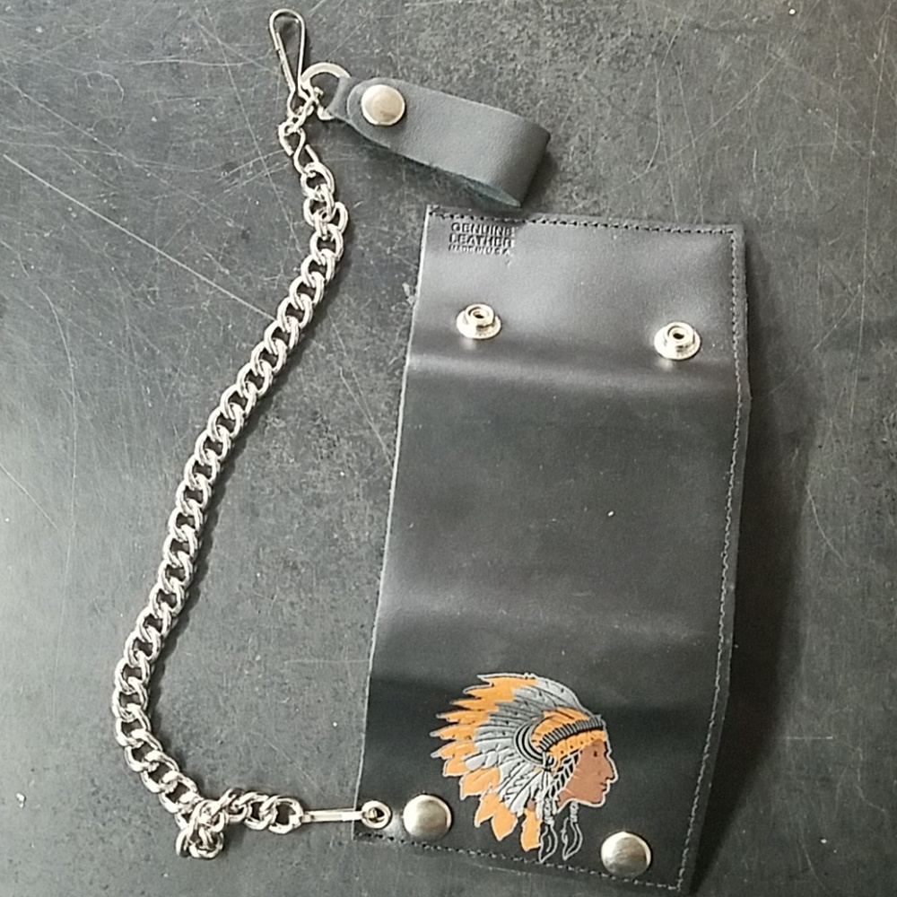 Leather trifold bikers wallet - Picture 3 of 4
